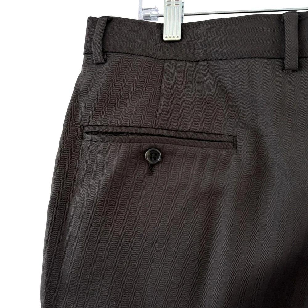 Jos A Bank Signature Suit Mens 43R Brown Wool Herringbone 2 Piece 37x30 Pants